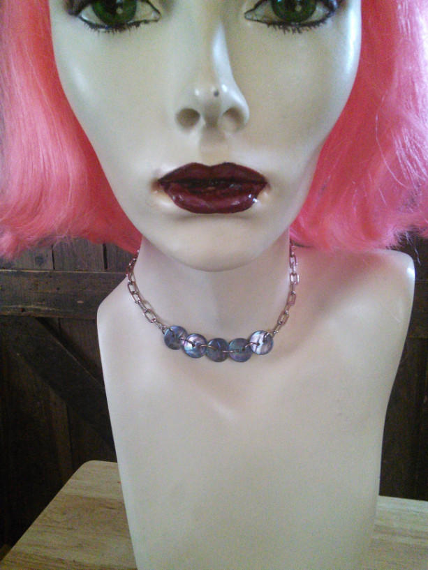 Upcycled Abalone Button Chain Choker Eco Friendly