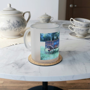 Old West Wagon Frosted Glass Mug Free Shipping
