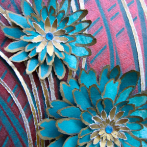 Torn Paper- Teal & Copper Straw Flowers  11 X 14