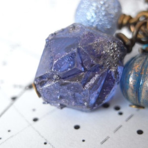 Hair Elastic Navy Color Plastic Beads Looks Like Meteorite Crystal Handmade Blue Galaxy Space Cosmo Antique Style
