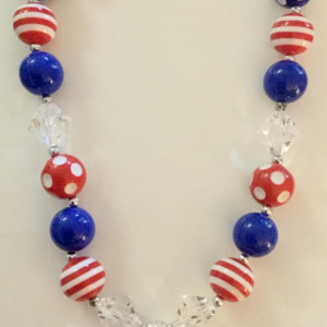 Patriotic Chunky Necklace, 4th of July Bubble Gum Necklace, July 4th Chunky Necklace, Holiday Necklace, Holiday Jewelry, Red, White