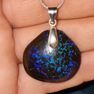 38ct XL boulder opal handmade pendant with .925 sterling silver bail and necklace / true geological beauty