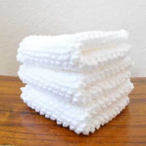 Knit White Cotton Dishcloths, Set of Three