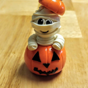 Polymer Clay Glow in the Dark Mummy in a Pumpkin Halloween Home Decor OOAK