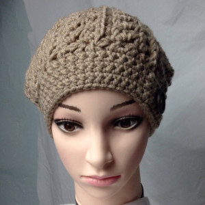 Slouchy crochet rustic hat light brown
