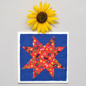 Sawtooth star greeting card -- floral quilt block card 