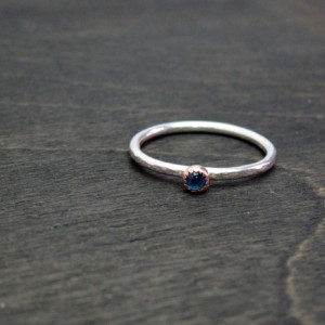 Size 7.5 Ready to Ship Recycled 14k Rose Gold & Sterling Silver Dapple Hammered 3mm Blue Sapphire Alternative Engagement Ring 1.5mm band