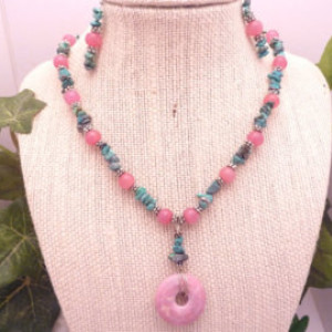 Turquoise and Pink Elegance Necklace Earring Set