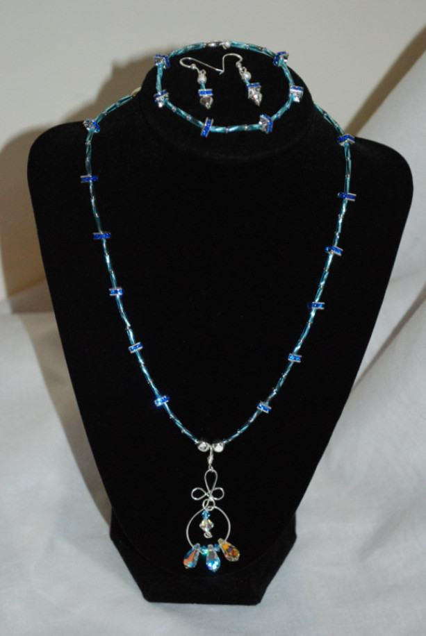 Necklace 3pc. Set Sterling Silver & Sapphire