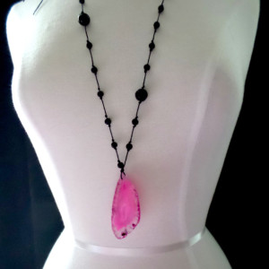 Pink Agat ,Hemp Necklace . 