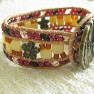 Leather beaded cuff bracelet in multi color Wrap bracelet, designer look