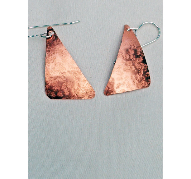 Copper Earrings Domed Medium Linen Textured Handmade