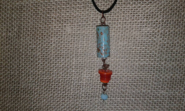 Button and Glass Bead Necklace
