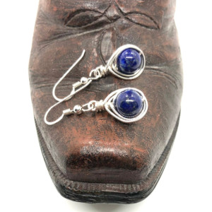 Sterling Silver Wire Wrapped 8mm Lapis Lazuli Earrings