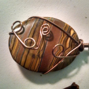 tiger eye pendant  copper wrapped pendant