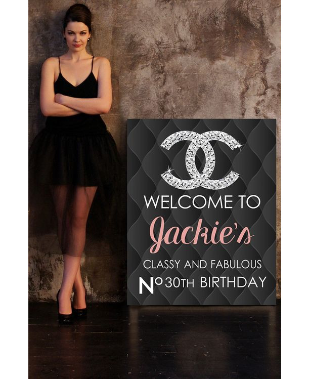DIY Chanel Inspired Welcome Sign Poster 20x30 Birthday Black Leather Graphic