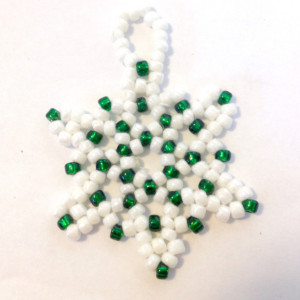 3 Snowflake Ornaments, Red, Green, Blue and White Snowflake Ornaments, Handmade Christmas Tree Decoration, Beaded Christmas Ornament