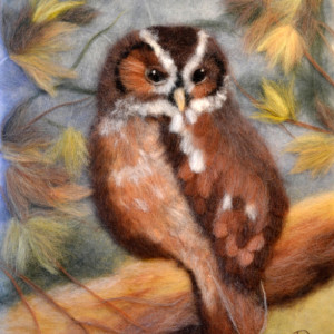 Wool Painting "Owl in the autumn forest"