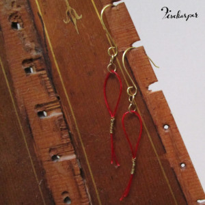Henriette earrings - red & gold - upcycled harp strings