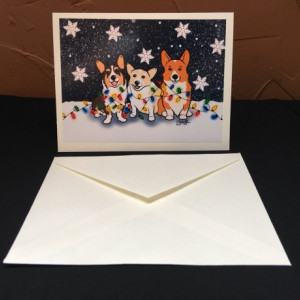 Set of 4 Corgi Christmas Cards, Pembroke Cardigan Corgi Christmas Card, Corgi New Years Card, Festive Corgi Winter Card, Funny Corgi Holiday Card