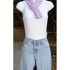 Light Lilac Solid Purple Small Skinny SUMMER INFINITY SCARF, Women's Petite Cowl, Soft Lightweight Crochet Knit Circle Ready to Ship in 3 Days