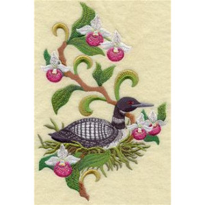 6 piece Set BATH towels Embroidered -  Minnesota Common Loon and Showy Lady Slipper Medley