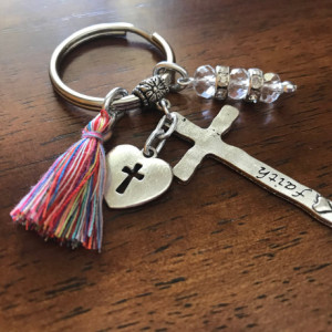 Religious Tassel Keychain, Christian Keyring, Bag Charm, Purse Clip, Cross Keychain, Gift for Her, Religious Accessories, Graduation Gift