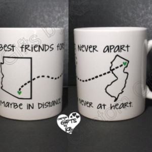 Best Friends Forever Mug (1 mug), BFF Miss you , State and city mug, custom mugs, custom text, distance mug, birthday gift, going away