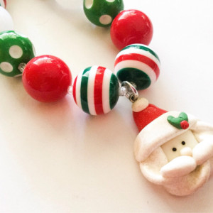 Christmas Chunky Necklace, Christmas Bubblegum Necklace, Santa Necklace, Holiday Necklace, Christmas Gumball Necklace, Holiday Jewelry