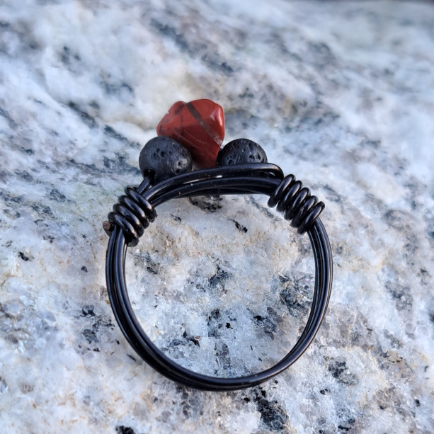 Gem & Lava Bead Ring