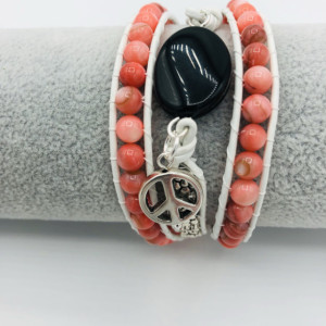 Black Onyx and Coral Wrap Bracelet 