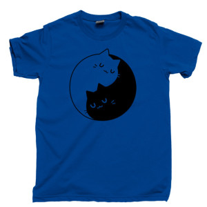 Yin Yang Cats Men's T Shirt, Kitty Kitten Purring Purrfect Meow Unisex Cotton Tee Shirt