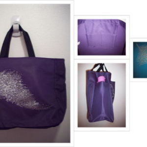 Personalized Rhinestone Feather Tote Bag with Pocket