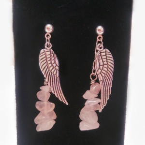 Silver Wing Rose Quartz Earrings