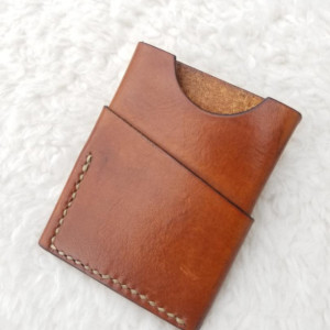 Leather Card Wallet Light brown with cream colored thread