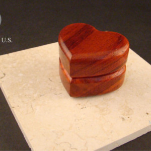 Heart shaped ring box of solid padauk.  Free engraving and shpping.  RB 65