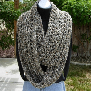 Giant Infinity Scarf -- Thick Large Bulky Gray, Brown, Off White