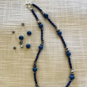 Blue Acrylic, Oxidized Beaded Necklace.