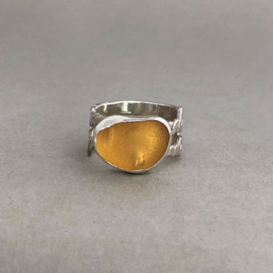 Size 7 Amber Sea Glass Ring