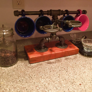 Pour Over Coffee Station, Built with Industrial Black Iron Pipe, Coffee Mug Holder, All-in-One Coffee Station with ReClaimed Wood Base