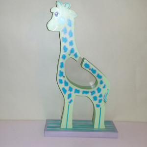 Green Personalized Wooden Giraffe  Money Bank 17 inches tall. 
