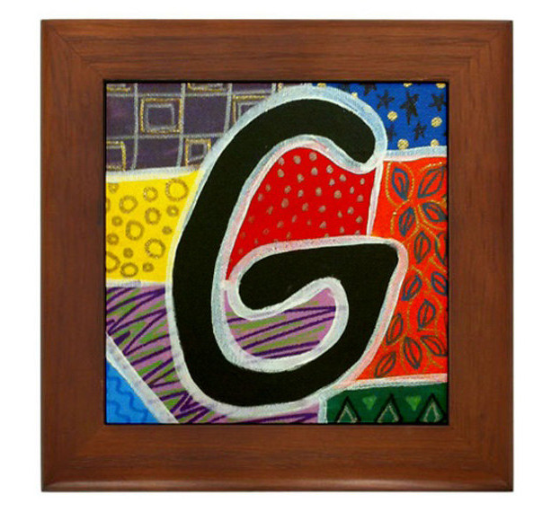 Folk Art - Letter "G" - FRAMED TILE By Artist A.V.Aposte