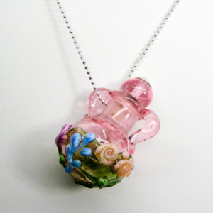 Garden Pink German Glass Handmade Essential Oil Vessel Bead Necklace