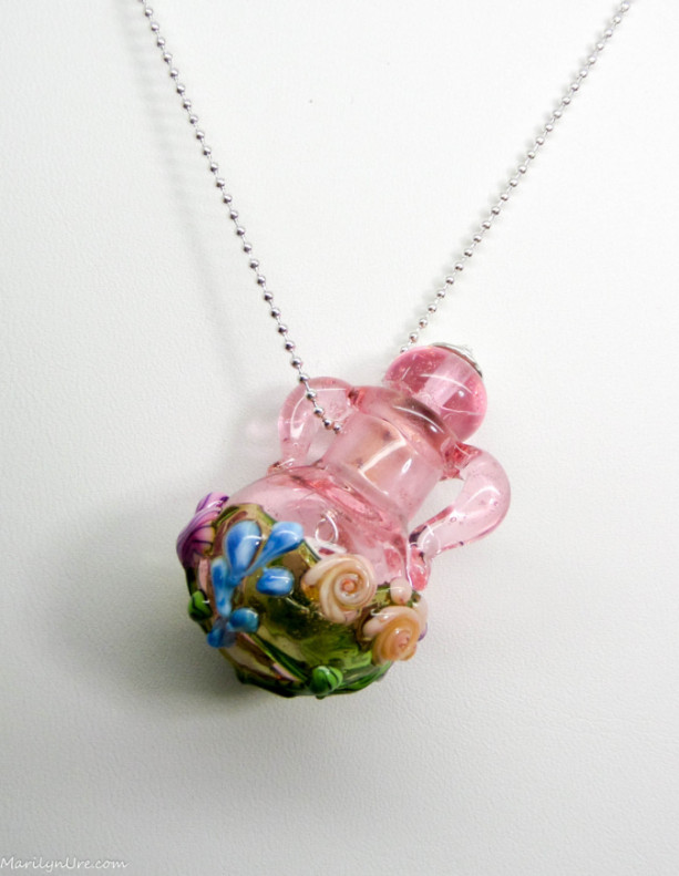 Garden Pink German Glass Handmade Essential Oil Vessel Bead Necklace