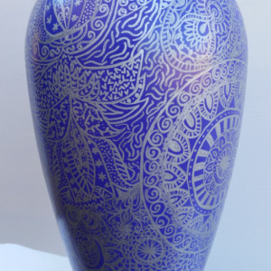 Vase with Beautiful Silver Hand-Drawn Designs