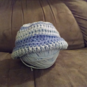 Crocheted Baby Hat Baby Gift Blue Stripes Baby Hat