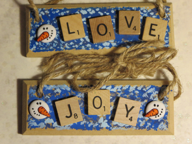Set of 2 Scrabble® Game Tile Wooden Plaques Love & Joy