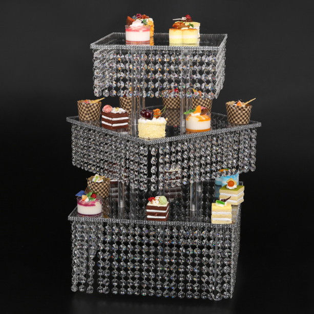 diagonal Cupcake Stand 3 Tier Large Square real crystal and Freestanding Style Wedding focal Cupcake Tower 160