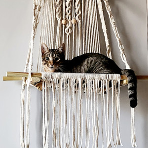 Handmade macrame wall hanging cat bed hammock