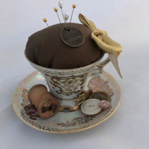 Vintage Tea Cup Pin Cushion - Altered Royal Crown Set